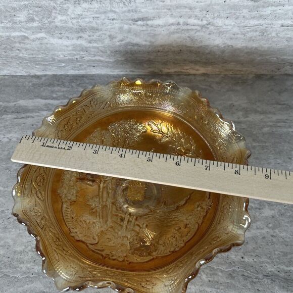 Imperial Art Glass Marigold Carnival‎ 8" Round Bowl with Dutch Windmill Scene - Picture 2 of 14